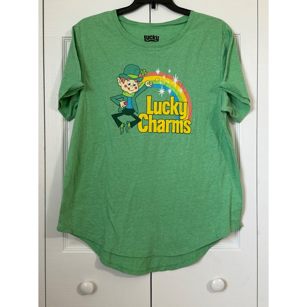 Lucky Charms Leprechaun Graphic T-Shirt Green Heather XXL Curved Hem St Patricks